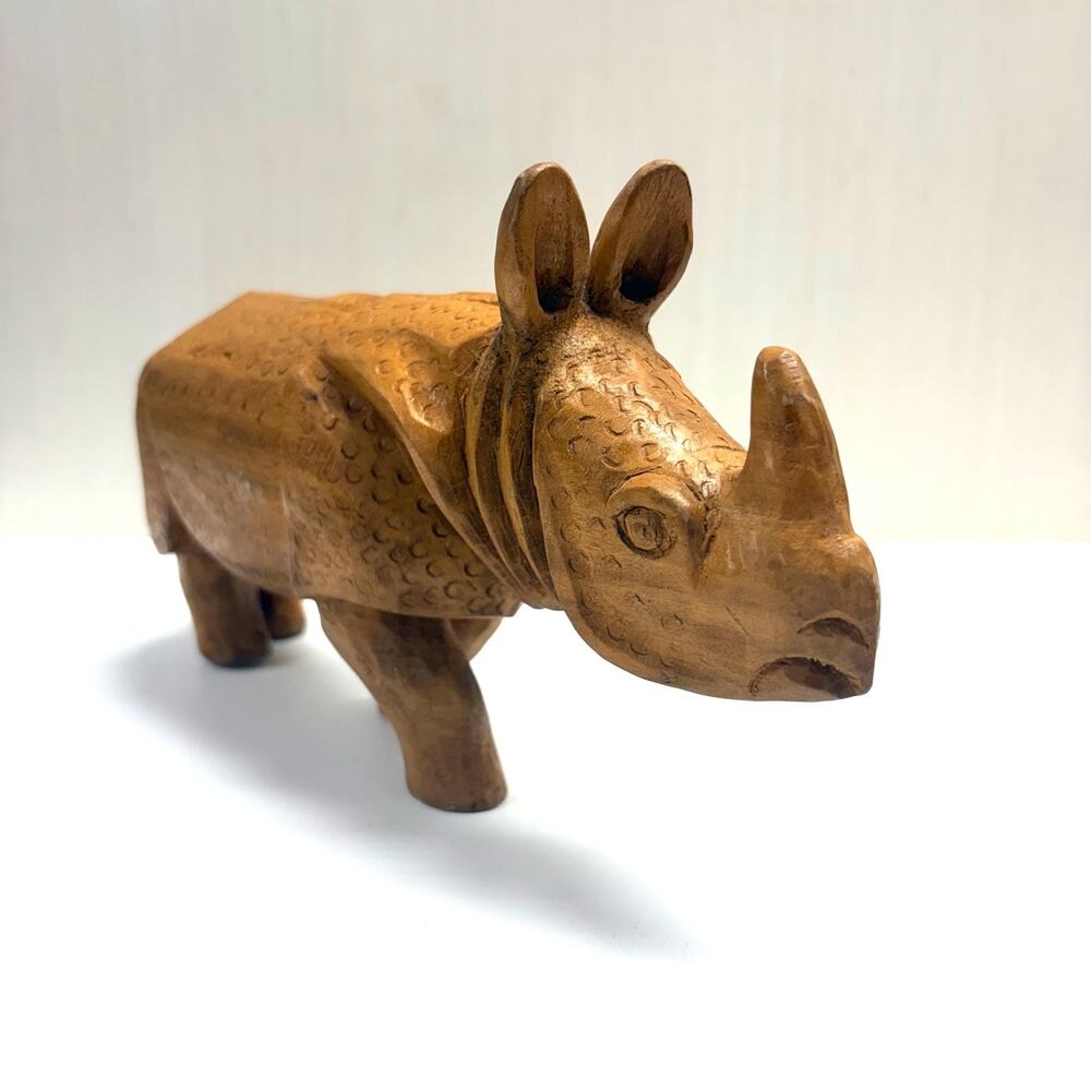 Vintage Wood Rinoceros Hand Carved Sculpture Figure African Wildlife Animal